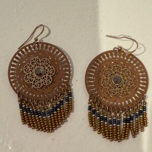 Chic Gold and Black Beaded Dangle Earrings